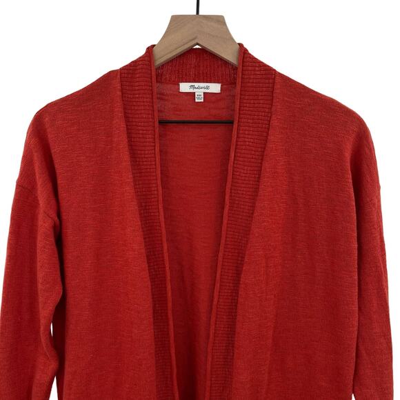 Madewell Bradley Open Front Knit Cardigan in Red Orange Sz XXS Boyfriend Sweater - Picture 3 of 15